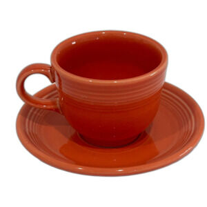 Homer Laughlin China Fiestaware Cups and Saucers Set of 4 Color Persimmon